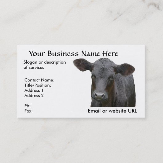 De zwarte Vleeskoe van Angus Visitekaartje (Voorkant)