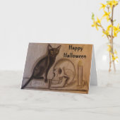 De zwarte Werktijden van de Kat - Halloween - Kaart (Gele Bloem)