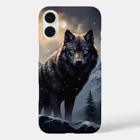 De zwarte wolf in de besneeuwde bergen Case-Mate iPhone case (Achterkant)