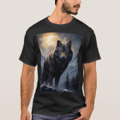De zwarte wolf in de besneeuwde bergen t-shirt (Voorkant)