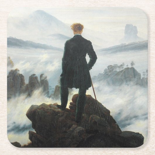 De zwerver boven het Zee Fog, Friedrich Vierkante Kartonnen Onderzetter (Voorkant)