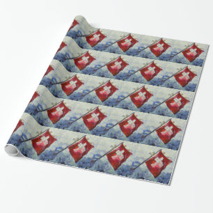 De Zwitserse vlag in een storm Cadeaupapier