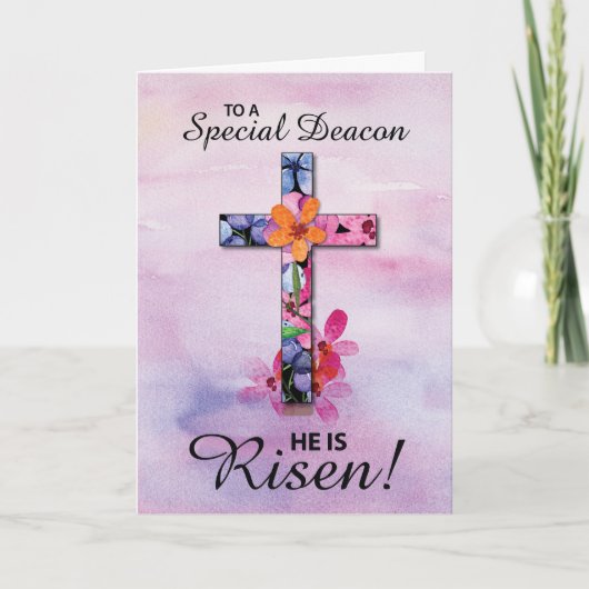 Deacon Pasen Hij is Verrezen Cross Waterverf Flowe Kaart (Voorkant)