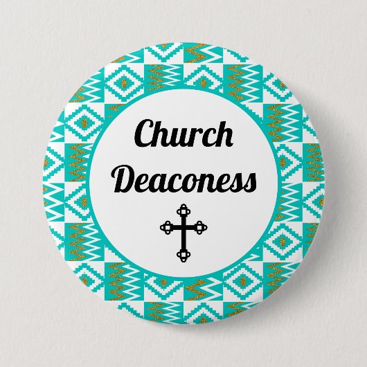 Deaconess Aqua Blauwgroen Blue Kente Cloth Button (Voorkant)