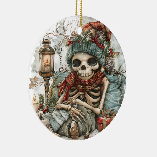 Dead Cozy - Winter Skeleton Vibes Keramisch Ornament (Rechts)