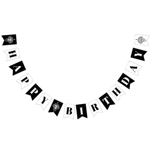 Dead Damask Black & White Happy Birthday Banner (Alle)