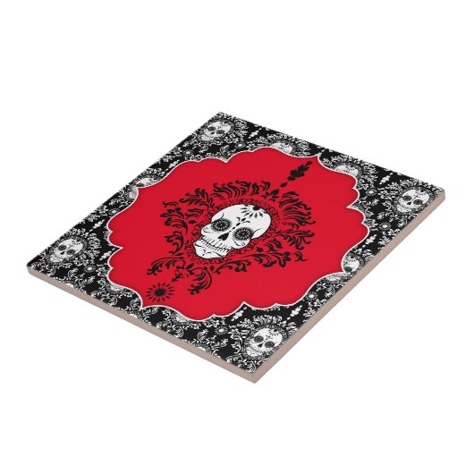Dead Damask - Chic Framed Sugar Skull Tile Tegeltje (Zijkant)
