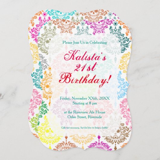 Dead Damask - Chic Sugar Skull Aangepaste Uitnodig Kaart (Voorkant / Achterkant)