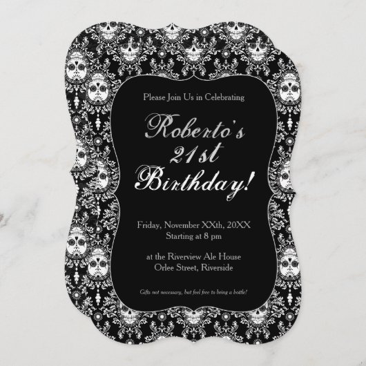 Dead Damask - Chic Sugar Skull Aangepaste Uitnodig Kaart (Voorkant / Achterkant)