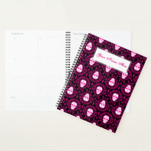 Dead Damask Chic Sugar Skulls Roze op Black Planner