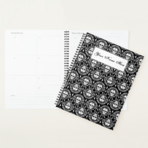 Dead Damask Chic Sugar Skulls White op Black Planner
