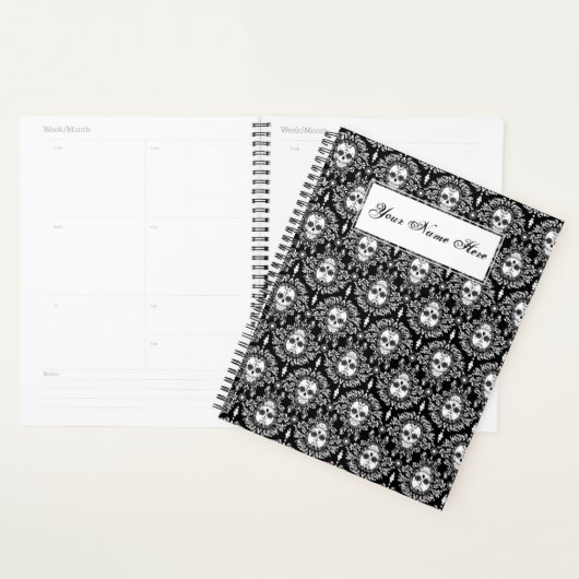 Dead Damask Chic Sugar Skulls White op Black Planner (Display)