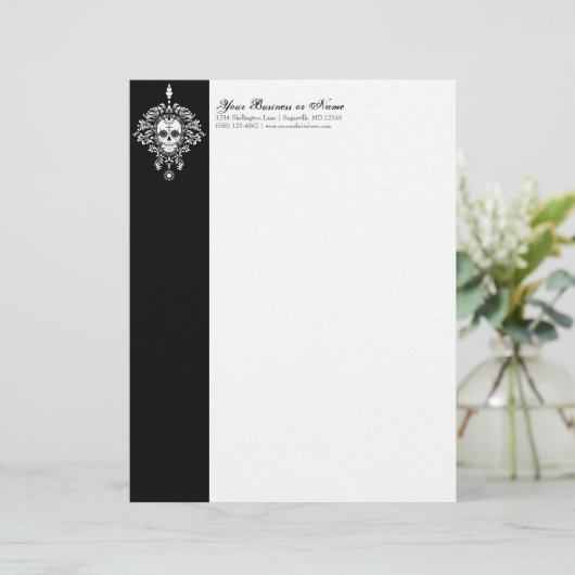 Dead Damask - Custom Sugar Skull Letterhead Briefhoofd (Staand voorkant)