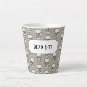 Dead Hot Pixel Art Gothic Spooky Skull Pattern Latte Mok
