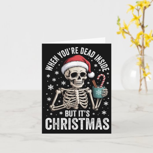 Dead Inside But It's Christmas Skeleton Coffee San Kaart (Gele Bloem)