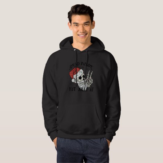 Dead Inside But Jolly Af Skull Santa Light Skeleto Hoodie (Voorkant volledig)