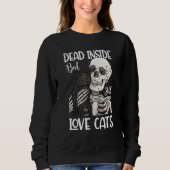 Dead Inside But Still Love Black Cat Skeleton Trui (Voorkant)