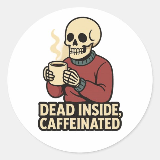 Dead Inside Caffeinated – Coffee Skeleton Sticker (Voorkant)