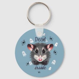 Dead Inside Opossum Keychain Spooky Ghost & Skull