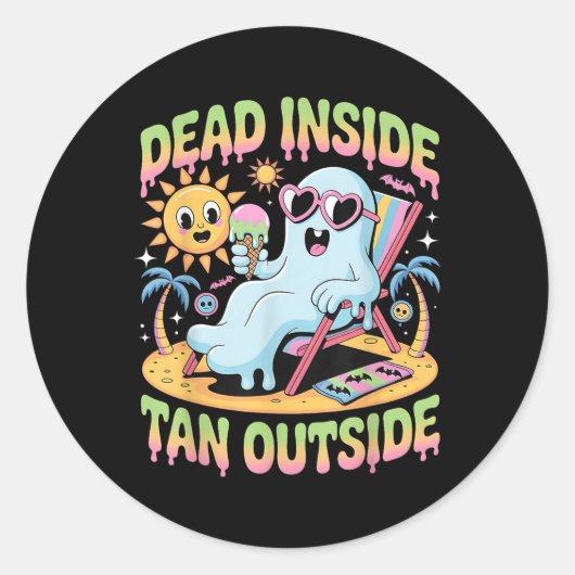 Dead Inside Tan Outside Funny Ghost Summerween (1) Ronde Sticker (Voorkant)