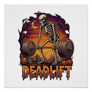 Deadlift Skelet Stang Halloween Pompoenen Graf Perfect Poster