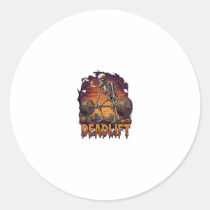 Deadlift Skelet Stang Halloween Pompoenen Graf Ronde Sticker