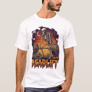 Deadlift Skelet Stang Halloween Pompoenen Graf T-shirt