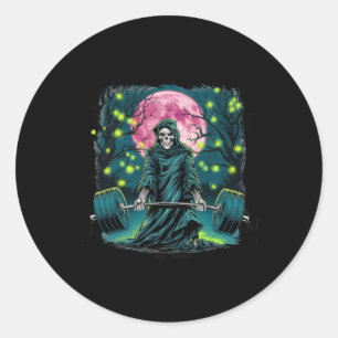 Deadlift Skeleton Gift Fitness Gothic Tarot Kaart Ronde Sticker