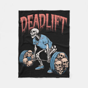 Deadlift Skull Skeleton Workout Powerlifting Gym L Fleece Deken