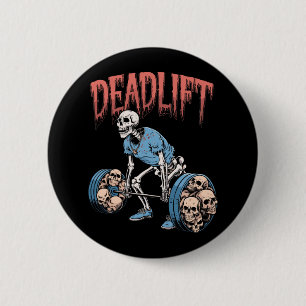 Deadlift Skull Skeleton Workout Powerlifting Gym L Ronde Button 5,7 Cm