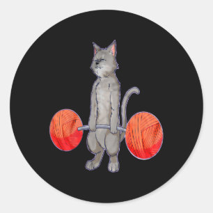 Deadlifting Grijze Kat Gewichtheffen Bodybuilding Ronde Sticker