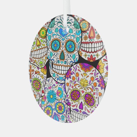 Dead's Day: Levendige Mexicaanse patronen. Glas Ornament (Voorkant links)