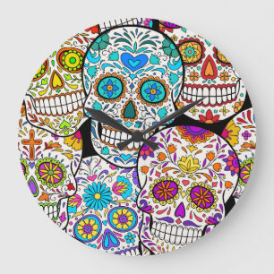 Dead's Day: Levendige Mexicaanse patronen. Grote Klok