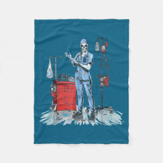 Deadside Nurse Blue Scrubs Funny Skeleton Doctor M Fleece Deken