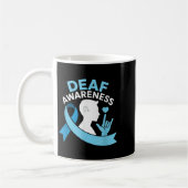 Deaf Awareness Month Blue Ribbon ASL Cochlear IMPL Koffiemok (Links)