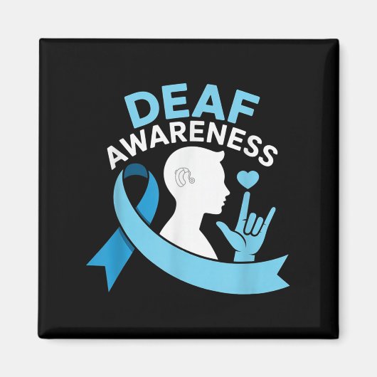 Deaf Awareness Month Blue Ribbon ASL Cochlear IMPL Magneet (Voorkant)
