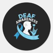 Deaf Awareness Month Blue Ribbon ASL Cochlear IMPL Ronde Sticker (Voorkant)