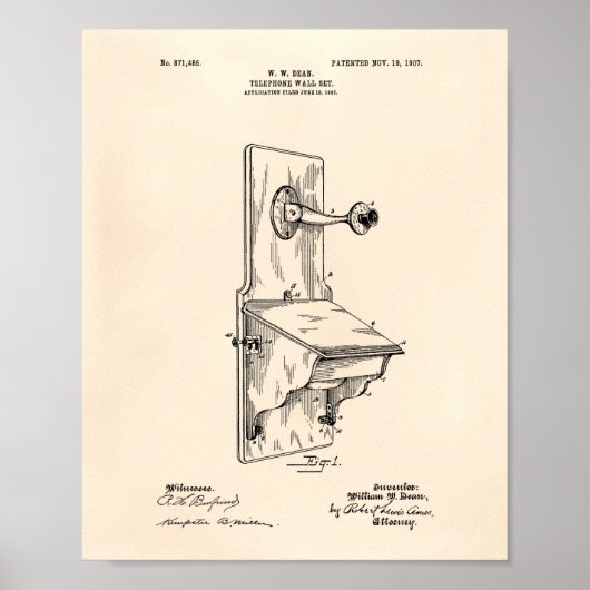 Dean Wall Telefoon 1907 Patent Art Old Peper Poster (Voorkant)
