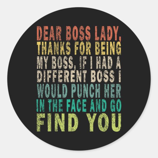 Dear Boss Lady  Ronde Sticker (Voorkant)