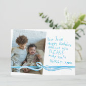 "Dear Jesus" Blue Crayon notitie Foto Kerst Kaart (Staand voorkant)