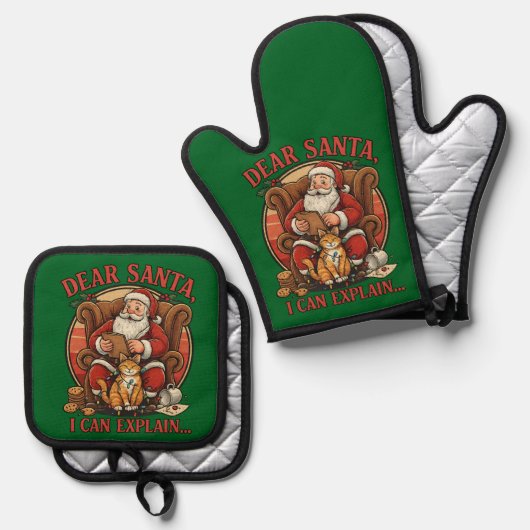 Dear Santa I Can Explain Potholders Ovenwant & Pannenlap Set (Voorkant / Achterkant)