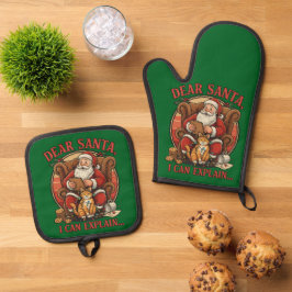 Dear Santa I Can Explain Potholders Ovenwant & Pannenlap Set