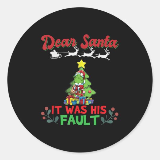Dear Santa It Was His Fault Siblings Matching Xmas Ronde Sticker (Voorkant)