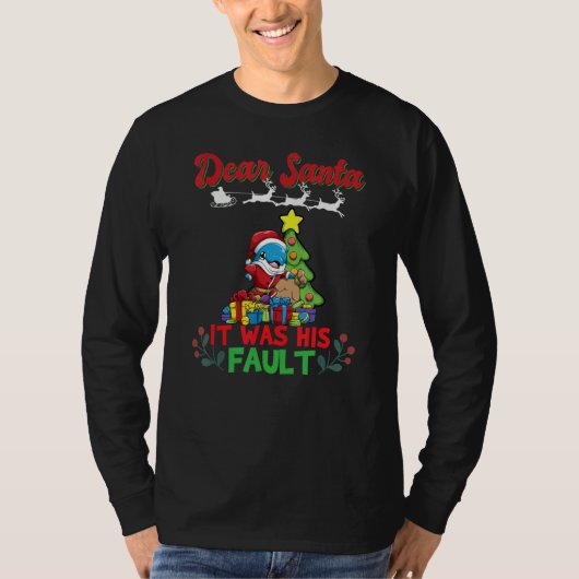 Dear Santa It Was His Fault Siblings Matching Xmas T-shirt (Voorkant)