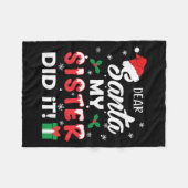 Dear Santa My Sister Did It Funny Christmas Pajama Fleece Deken (Voorkant (Horizontaal))