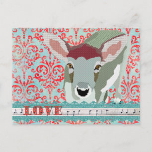 Dearly Deer Red & Turqoise Love Damask Briefkaart
