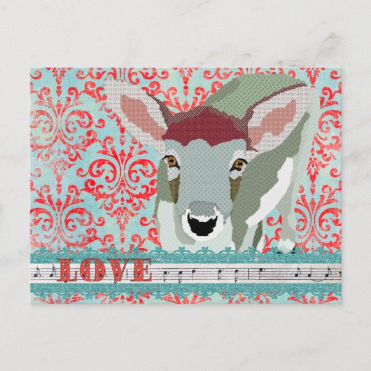 Dearly Deer Red & Turqoise Love Damask Briefkaart (Voorkant)