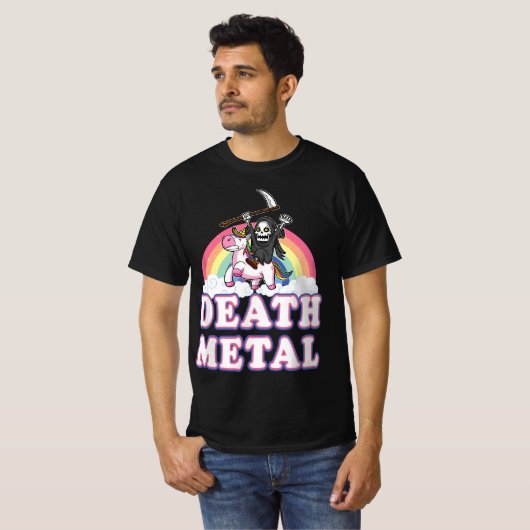 Death Metal Rock Music Rainbow Grim Reaper Riding T-shirt (Voorkant volledig)