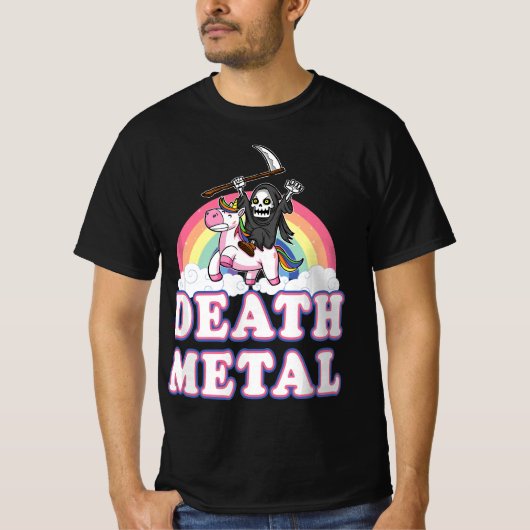 Death Metal Rock Music Rainbow Grim Reaper Riding T-shirt (Voorkant)