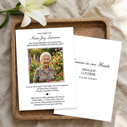 Death Notice and Funeral Invitation with Photo